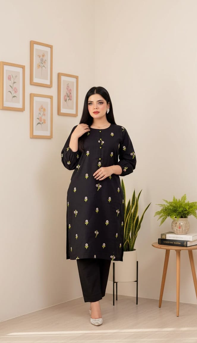 EMBROIDERY GULAB BLACK 2PC