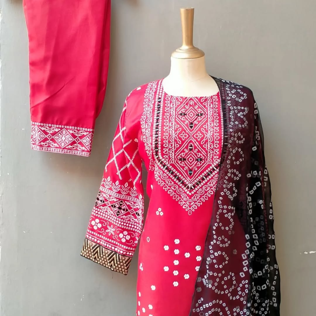 CHUNRI SILK RED 3PC